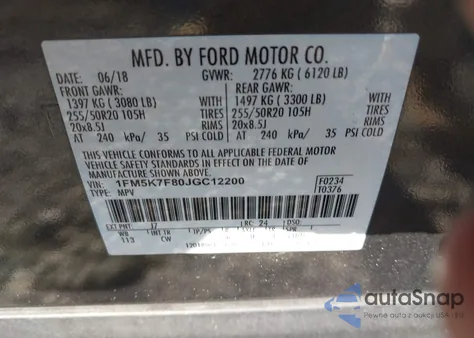 2018 Ford Explorer Limited z USA, uszkodzony, nr VIN 1FM5K7F80JGC12200